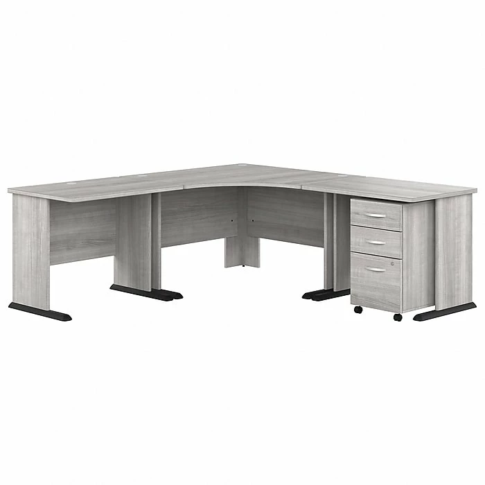 Bush Business Furniture Studio A 83"W Corner Computer Desk With 3-Drawer Mobile File Cabinet, Platinum Gray (STA003PGSU)
