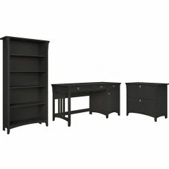 Bush Furniture Salinas 60"W Computer Desk With Bookcase And Lateral File Cabinet, Vintage Black (SAL076VB)