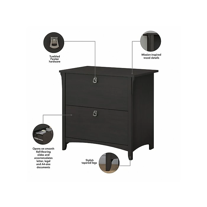 Bush Furniture Salinas 60"W Computer Desk With Bookcase And Lateral File Cabinet, Vintage Black (SAL076VB) - Image 4