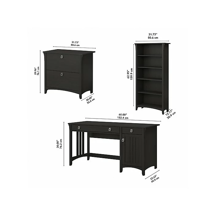Bush Furniture Salinas 60"W Computer Desk With Bookcase And Lateral File Cabinet, Vintage Black (SAL076VB) - Image 6