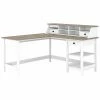 Bush Furniture Mayfield 60" L-Shaped Computer Desk With Desktop Organizer, Pure White/Shiplap Gray (MAY012GW2)