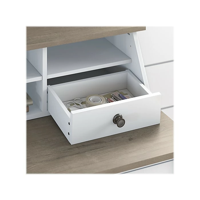 Bush Furniture Mayfield 60" L-Shaped Computer Desk With Desktop Organizer, Pure White/Shiplap Gray (MAY012GW2) - Image 7