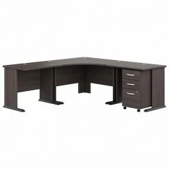 Bush Business Furniture Studio A 83"W Corner Computer Desk With 3-Drawer Mobile File Cabinet, Storm Gray (STA003SGSU)
