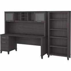 Bush Furniture Somerset 72" Computer Desk With Hutch And 5-Shelf Bookcase, Storm Gray (SET020SG)