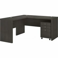 Office By Kathy Ireland® Echo 60"W L-Shaped Desk With Mobile File Cabinet, Charcoal Maple (ECH008CM)