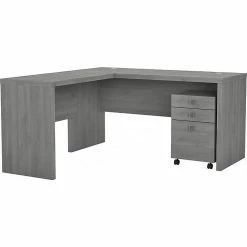 Office By Kathy Ireland® Echo 60"W L-Shaped Desk With Mobile File Cabinet, Modern Gray (ECH008MG)