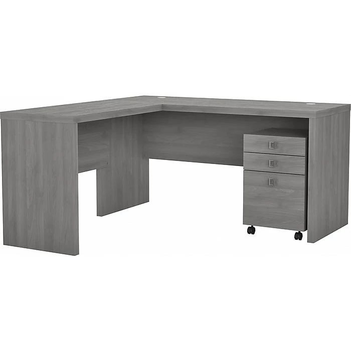 Office By Kathy Ireland® Echo 60"W L-Shaped Desk With Mobile File Cabinet, Modern Gray (ECH008MG)