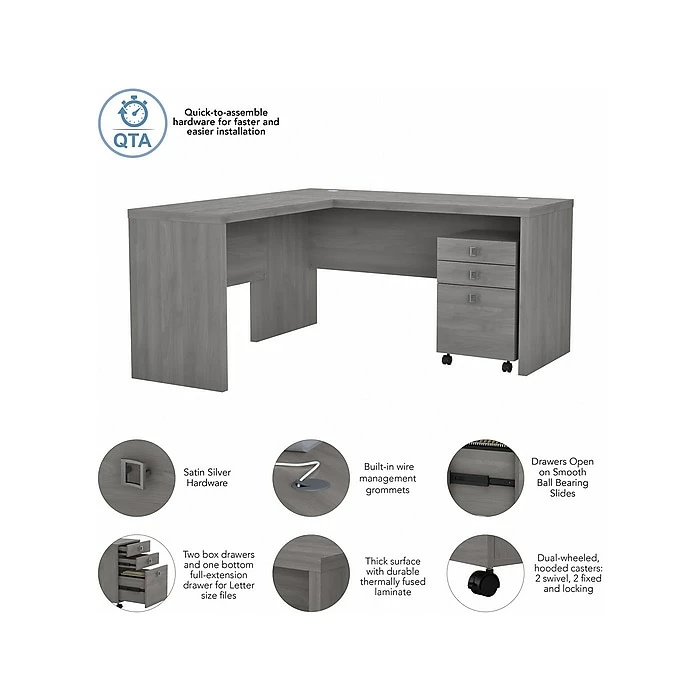 Office By Kathy Ireland® Echo 60"W L-Shaped Desk With Mobile File Cabinet, Modern Gray (ECH008MG) - Image 3
