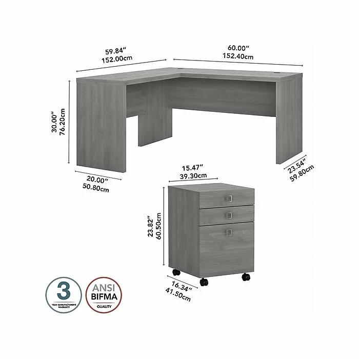 Office By Kathy Ireland® Echo 60"W L-Shaped Desk With Mobile File Cabinet, Modern Gray (ECH008MG) - Image 4