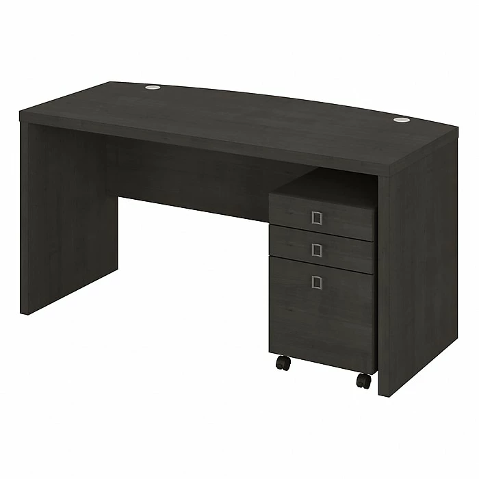 Office By Kathy Ireland® Echo 60"W Bow Front Desk With Mobile File Cabinet, Charcoal Maple (ECH001CM)