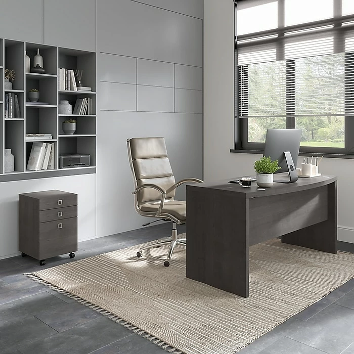 Office By Kathy Ireland® Echo 60"W Bow Front Desk With Mobile File Cabinet, Charcoal Maple (ECH001CM) - Image 2