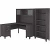 Bush Business Furniture Bush Furniture Somerset 60" L-Shaped Desk With Hutch And 5-Shelf Bookcase, Storm Gray (SET010SG)