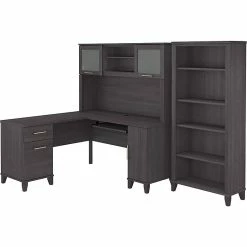 Bush Business Furniture Bush Furniture Somerset 60" L-Shaped Desk With Hutch And 5-Shelf Bookcase, Storm Gray (SET010SG)