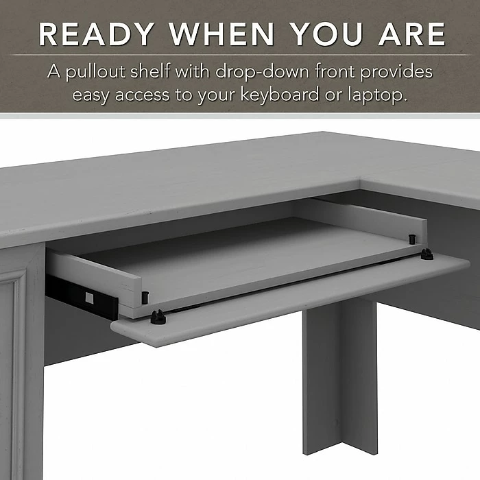 Bush Furniture Fairview 60" L-Shaped Desk With Hutch, Storage Cabinet, And File Drawer, Cape Cod Gray (FV010CG) - Image 3