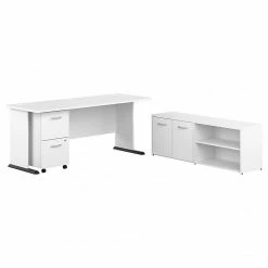Bush Business Furniture Studio A 72"W Computer Desk With File Cabinet And Storage Cabinet, White (STA007WHSU)