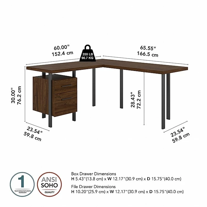 Bush Furniture Architect 60"W L-Shaped Desk With Drawers, Modern Walnut (ACD260MW-03K) - Image 5