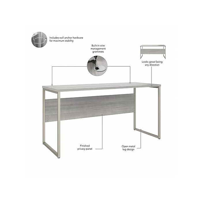 Bush Business Furniture Hybrid 60" W Computer Table Desk With Metal Legs, Platinum Gray (HYD260PG) - Image 3