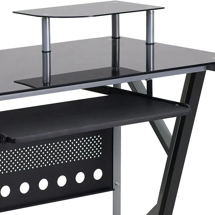 Flash Furniture Glass Computer Desk With Pull-Out Keyboard Tray And CPU Cart, Black - Image 6