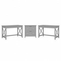 Bush Furniture Key West 48" 2-Person Writing Desk Set With Lateral File Cabinet, Cape Cod Gray (KWS047CG)