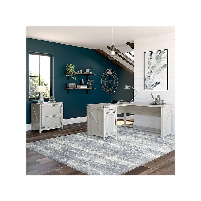 Kathy Ireland® Home By Bush Furniture Cottage Grove 60" L-Shaped Desk With Lateral File Cabinet, Cottage White (CGR004CWH) - Image 2