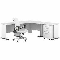 Bush Business Furniture Studio A 83" Large Corner Gaming Desk With Chair And Drawers, White (STA011WHSU)