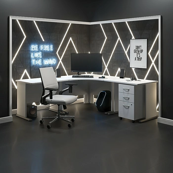 Bush Business Furniture Studio A 83" Large Corner Gaming Desk With Chair And Drawers, White (STA011WHSU) - Image 2