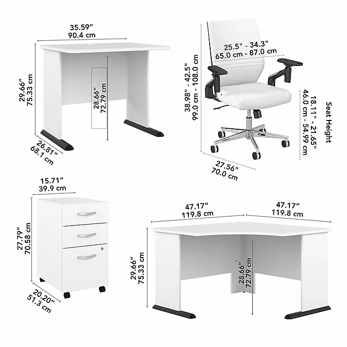 Bush Business Furniture Studio A 83" Large Corner Gaming Desk With Chair And Drawers, White (STA011WHSU) - Image 7