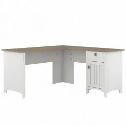 Bush Furniture Salinas 60" L-Shaped Desk, Shiplap Gray/Pure White (SAD160G2W-03)