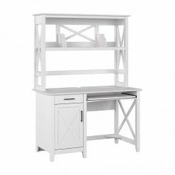 Bush Furniture Key West 48" Computer Desk With Hutch, Pure White Oak (KWD248WT-03)