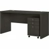 Office By Kathy Ireland® Echo 60"W Credenza Desk With Mobile File Cabinet, Charcoal Maple (ECH003CM)