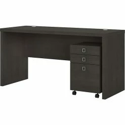 Office By Kathy Ireland® Echo 60"W Credenza Desk With Mobile File Cabinet, Charcoal Maple (ECH003CM)