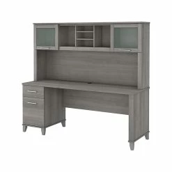 Bush Furniture Somerset 72" Computer Desk With Drawers And Hutch, Platinum Gray (SET018PG)