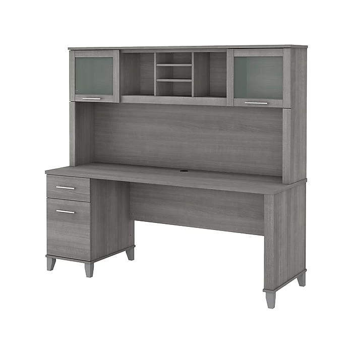Bush Furniture Somerset 72" Computer Desk With Drawers And Hutch, Platinum Gray (SET018PG)
