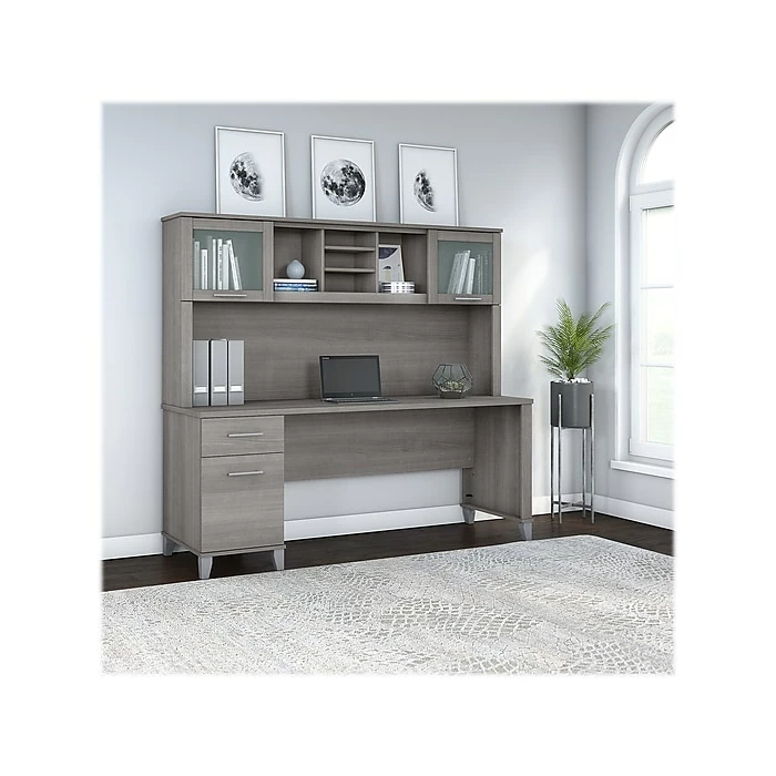 Bush Furniture Somerset 72" Computer Desk With Drawers And Hutch, Platinum Gray (SET018PG) - Image 2