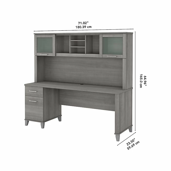 Bush Furniture Somerset 72" Computer Desk With Drawers And Hutch, Platinum Gray (SET018PG) - Image 5