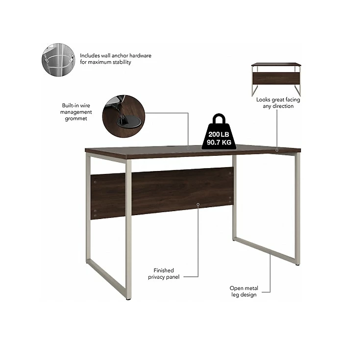Bush Business Furniture Hybrid 48" W Computer Table Desk With Metal Legs, Black Walnut (HYD248BW) - Image 3