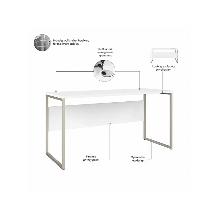 Bush Business Furniture Hybrid 60" W Computer Table Desk With Metal Legs, White (HYD260WH) - Image 3