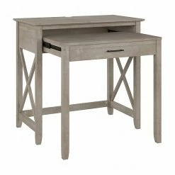 Bush Furniture Key West 36" Pull-Out Writing Desk, Washed Gray (KWD136WG-03)
