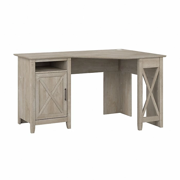 Bush Furniture Key West 54" Corner Computer Desk With Storage, Washed Gray (KWD254WG-03)