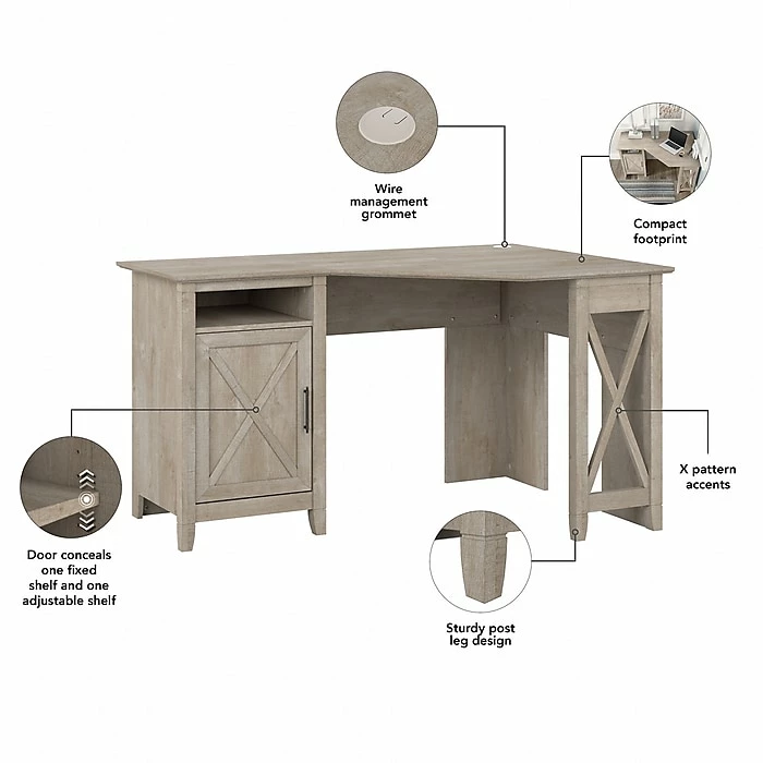 Bush Furniture Key West 54" Corner Computer Desk With Storage, Washed Gray (KWD254WG-03) - Image 3