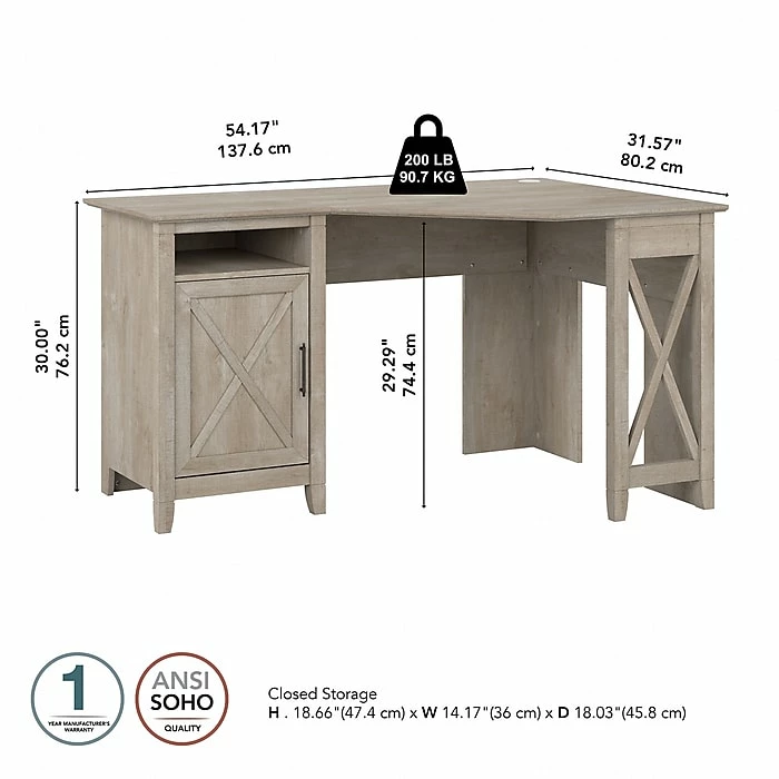 Bush Furniture Key West 54" Corner Computer Desk With Storage, Washed Gray (KWD254WG-03) - Image 4