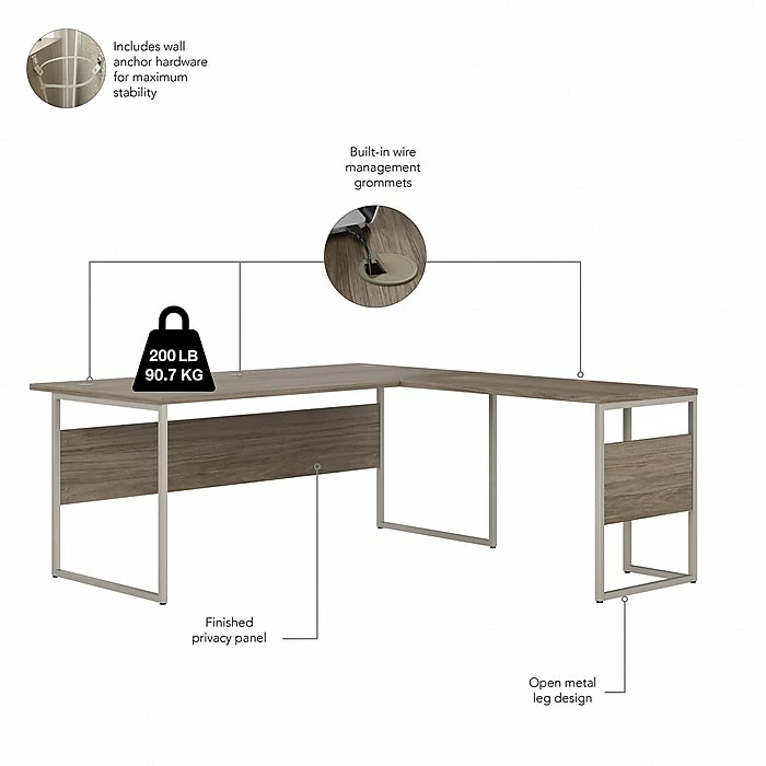 Bush Business Furniture Hybrid 72" L-Shaped Table Desk, Modern Hickory (HYB025MH) - Image 3