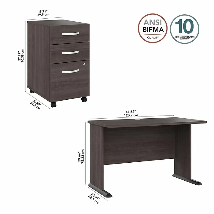 Bush Business Furniture Studio A 48"W Computer Desk With 3-Drawer Mobile File Cabinet, Storm Gray (STA001SGSU) - Image 5