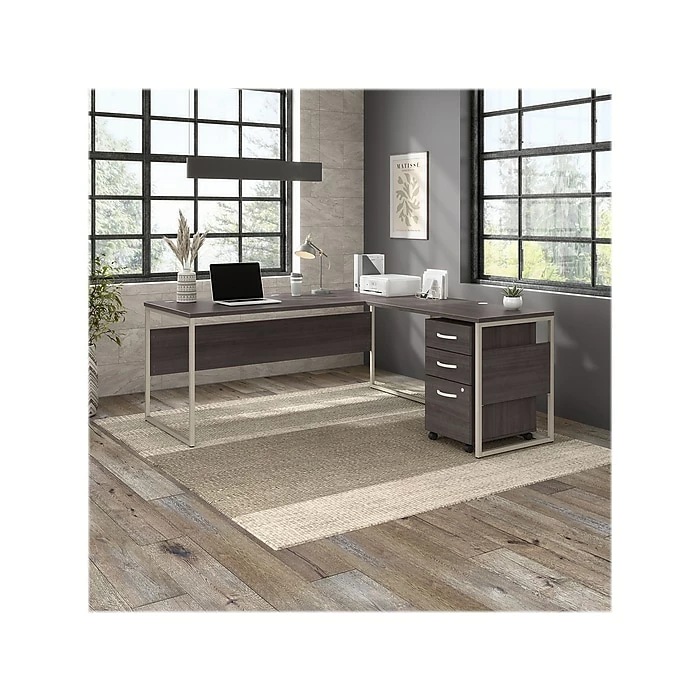 Bush Business Furniture Hybrid 72"W L-Shaped Table Desk With Mobile File Cabinet, Storm Gray (HYB028SGSU) - Image 2