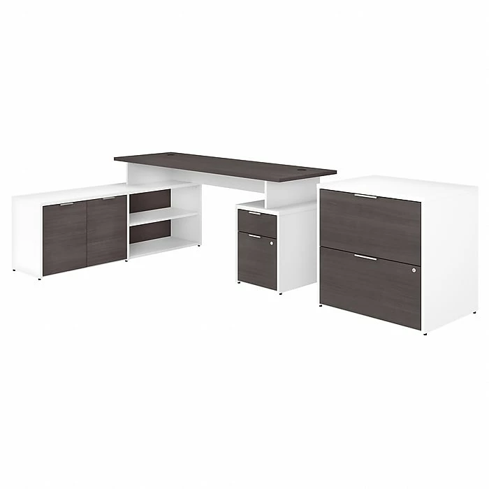 Bush Business Furniture Jamestown 71" L-Shaped Desk Bundle, Storm Gray/White (JTN010SGWHSU)