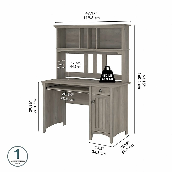 Bush Furniture Salinas 48" Computer Desk With Hutch, Driftwood Gray (MY72508-03) - Image 4