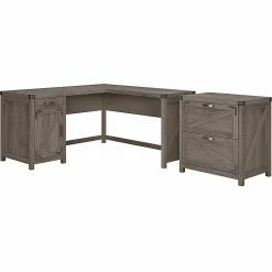 Kathy Ireland® Home By Bush Furniture Cottage Grove 60" L-Shaped Desk With File Cabinet, Restored Gray (CGR004RTG)