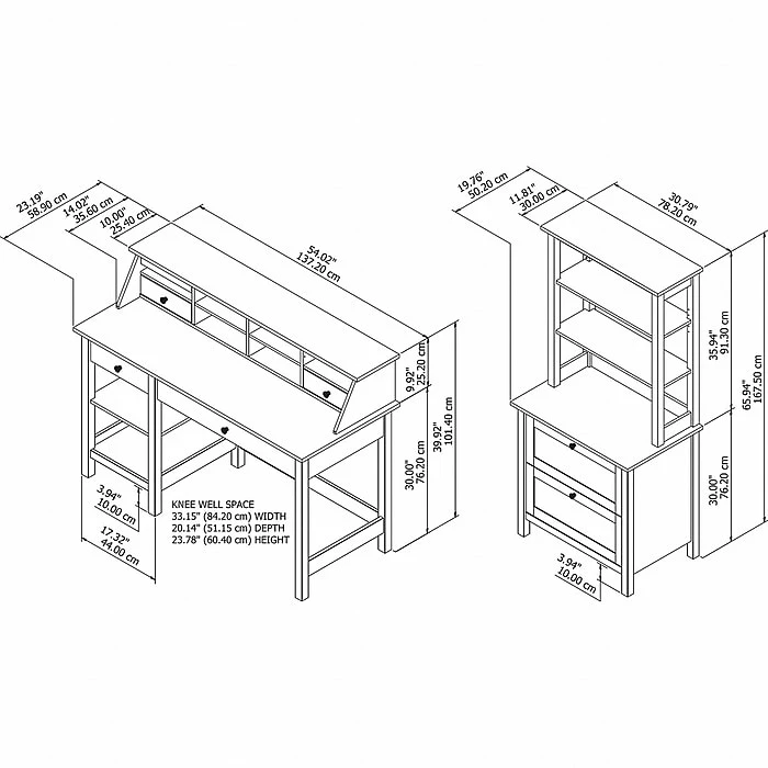 Bush Furniture Mayfield 54" Computer Desk With Shelves, Desktop Organizer, Lateral File, Hutch, Pure White/Gray (MAY007GW2) - Image 3