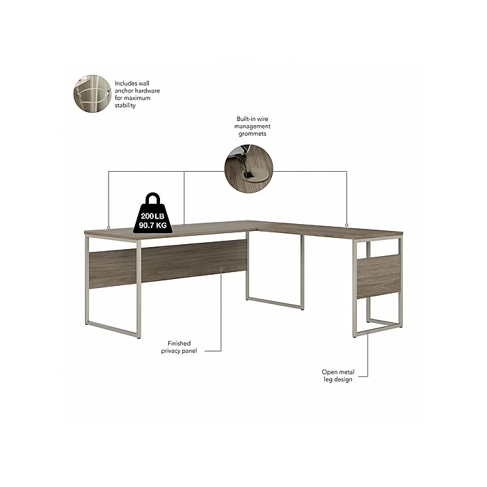 Bush Business Furniture Hybrid 72"W L-Shaped Table Desk With Mobile File Cabinet, Modern Hickory (HYB028MHSU) - Image 3