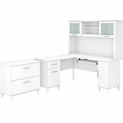 Bush Furniture Somerset 60"W L-Shaped Desk With Hutch And Lateral File Cabinet, White (SET008WH)